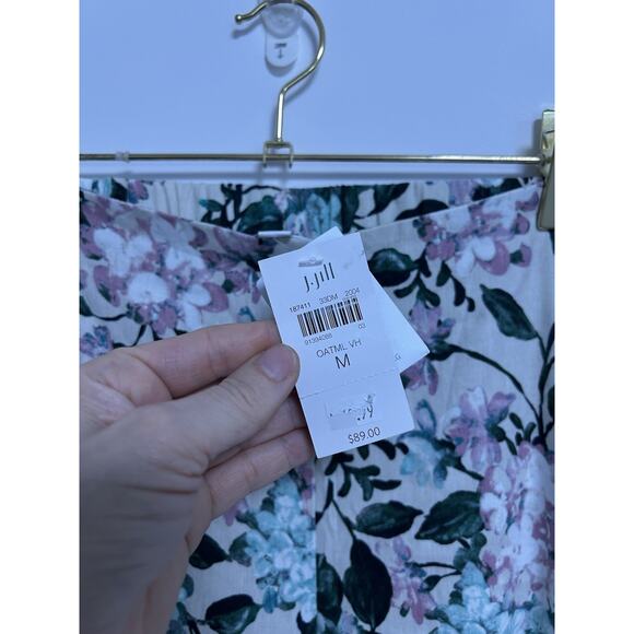 J.JILL Linen-Blend Stretch Button Hem Royal Multi Floral Print Ankle Pants Sz M - Picture 5 of 12